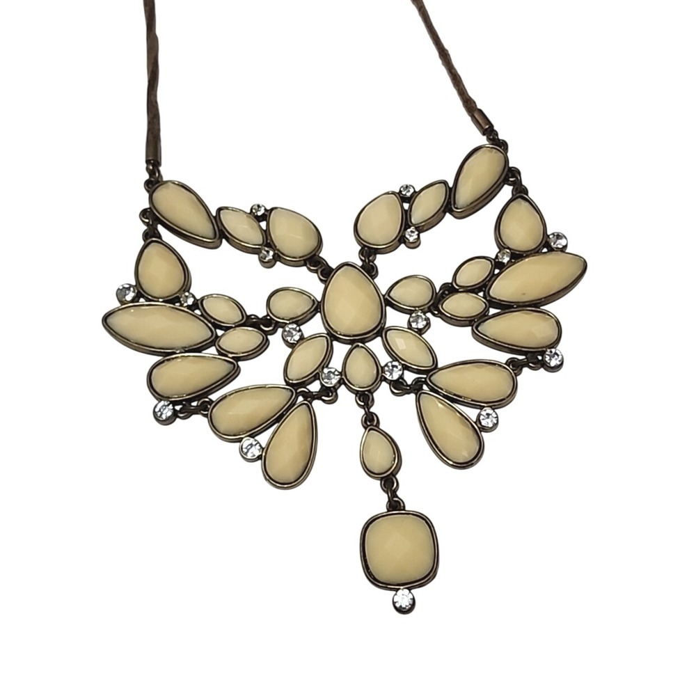 Avon Faux Ivory Bib Necklace Leather Cord Statement Boho 19"‎